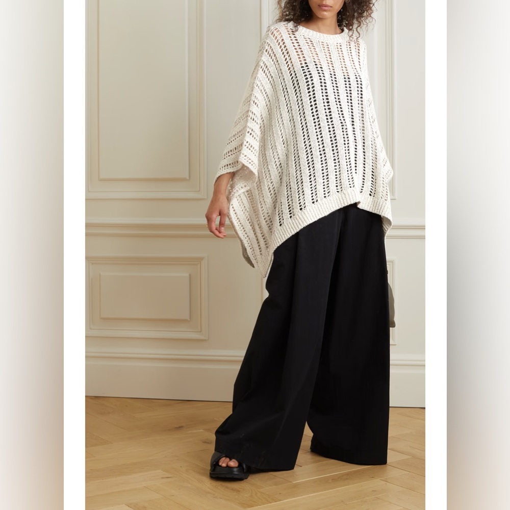 Brunello Cucinelli Open-knit linen and cotton-blend poncho